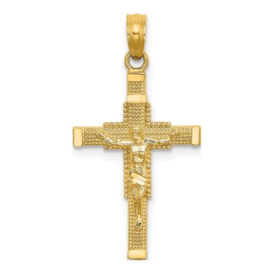 14K Yellow Gold Beaded Crucifix Pendant