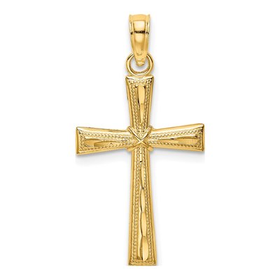 14K Yellow Gold Diamond-Cut Cross Charm