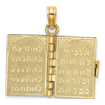 14K Yellow Gold 3-D Ten Commandments Book Pendant – view 7