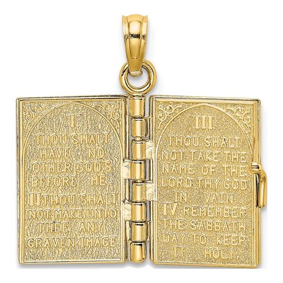 14K Yellow Gold 3-D Ten Commandments Book Pendant – view 8