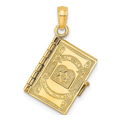 14K Yellow Gold 3-D Ten Commandments Book Pendant