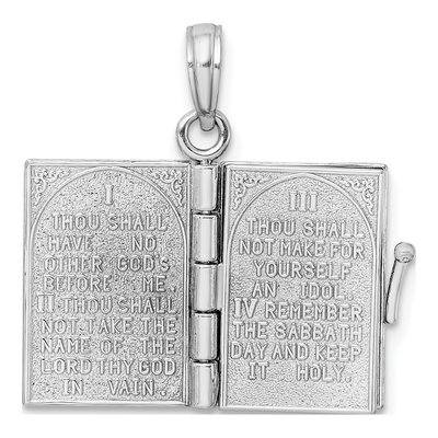 14K White Gold Ten Commandments Book Pendant – view 7
