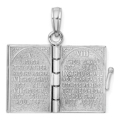14K White Gold Ten Commandments Book Pendant – view 8