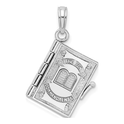 14K White Gold Ten Commandments Book Pendant