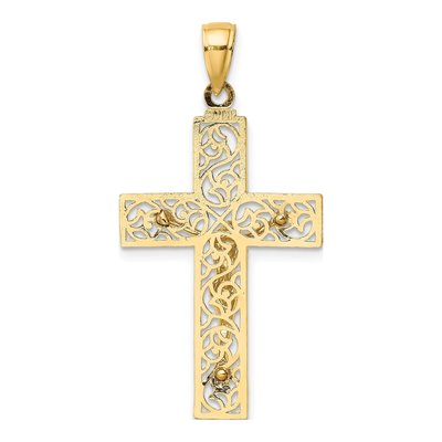 14K Yellow Gold Textured Swirl Crucifix Charm – view 5