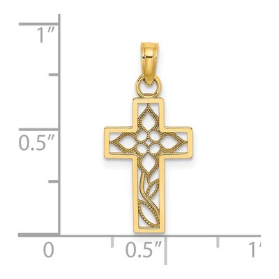 14K Yellow Gold Cut-Out Flower Cross Charm – view 4