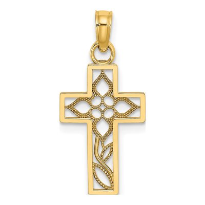 14K Yellow Gold Cut-Out Flower Cross Charm