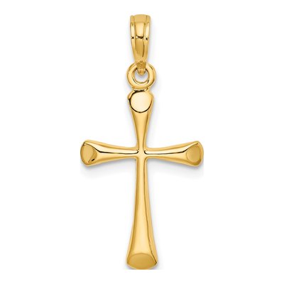 14K Yellow Gold Beveled Tip Cross Pendant