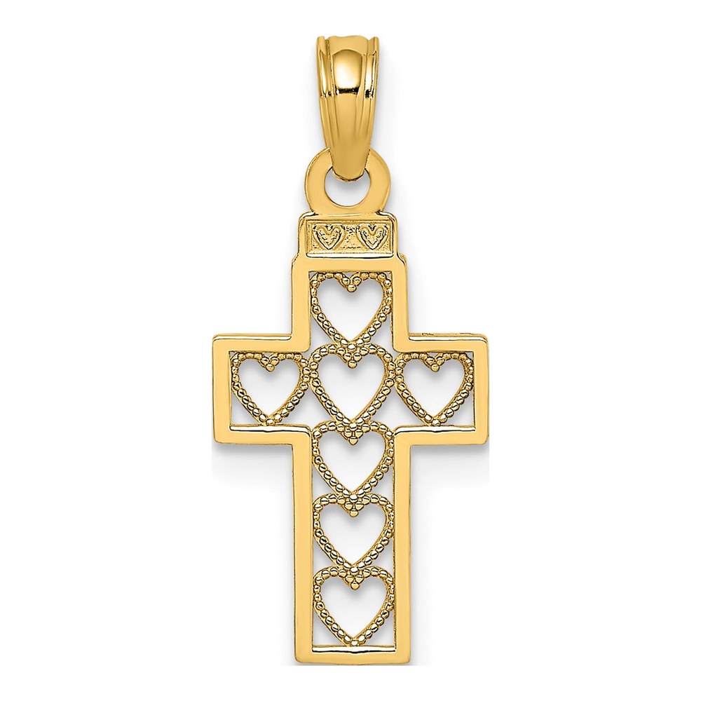 14K Yellow Gold Cut-Out Heart Cross Charm