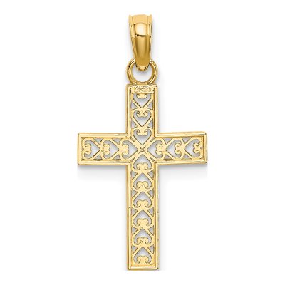 14K Yellow Gold Diamond-Cut Filigree Cross Charm – view 5