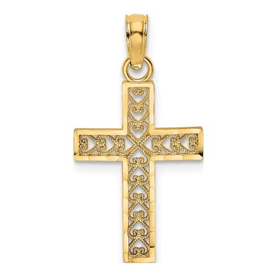 14K Yellow Gold Diamond-Cut Filigree Cross Charm