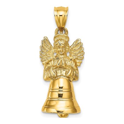 14K Yellow Gold 3-D Moveable Angel Bell Charm