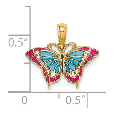 14K Yellow Gold Enameled Blue Red Butterfly Charm – view 4