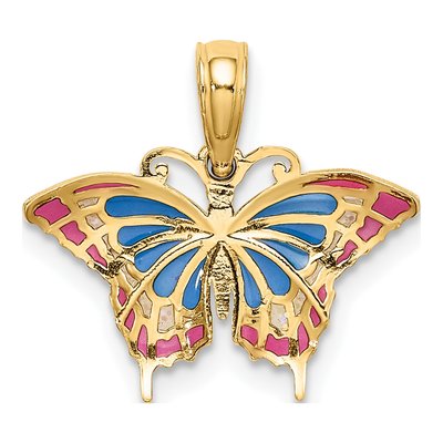 14K Yellow Gold Enameled Blue Red Butterfly Charm – view 5