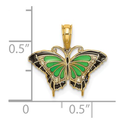 14K Yellow Gold Green Enamel Butterfly Charm – view 4