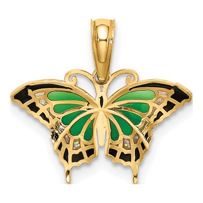 14K Yellow Gold Green Enamel Butterfly Charm – view 5