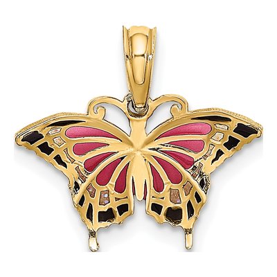 14K Yellow Gold Pink Enamel Butterfly Charm – view 5