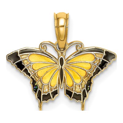 14K Yellow Gold Enameled Butterfly Charm
