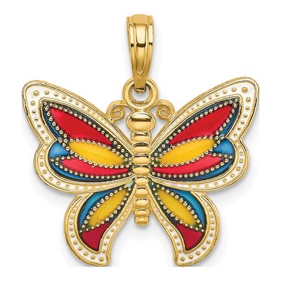 14K Yellow Gold Enameled Butterfly Pendant