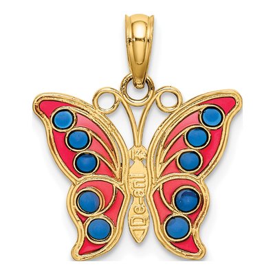 14K Yellow Gold Enamel Butterfly Pendant – view 5