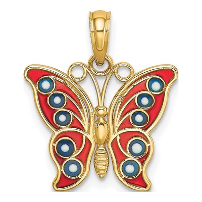 14K Yellow Gold Enamel Butterfly Pendant