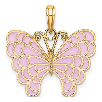 14K Yellow Gold Lavender Enamel Butterfly Pendant – view 5