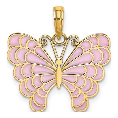 14K Yellow Gold Lavender Enamel Butterfly Pendant