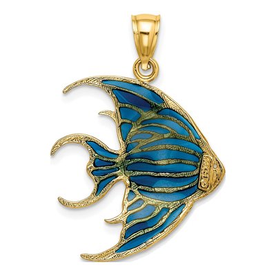 14K Yellow Gold Blue Enamel Angelfish Charm – view 4
