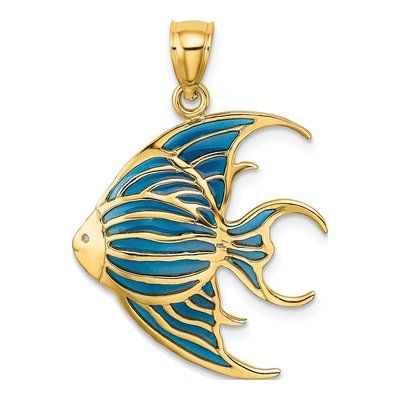 14K Yellow Gold Blue Enamel Angelfish Charm