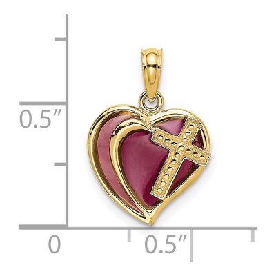 14K Yellow Gold Purple Enamel Cross Heart Charm – view 4