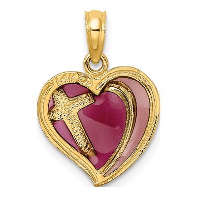 14K Yellow Gold Purple Enamel Cross Heart Charm – view 5