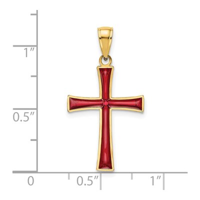 14K Yellow Gold Red Enameled Cross Charm – view 4