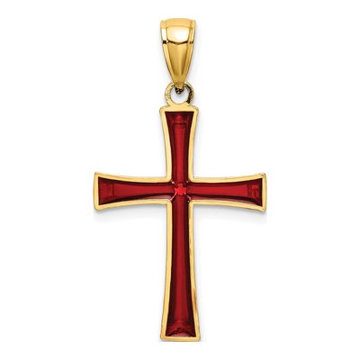 14K Yellow Gold Red Enameled Cross Charm – view 5