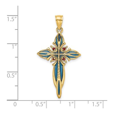 14K Yellow Gold Blue Red Enamel Cross Charm – view 4