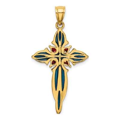 14K Yellow Gold Blue Red Enamel Cross Charm – view 5