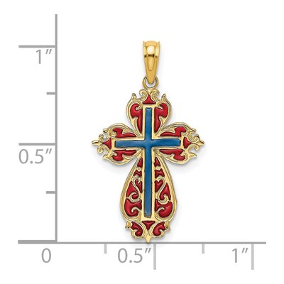 14K Yellow Gold Blue Red Enamel Cross Charm – view 4