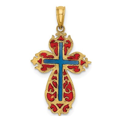 14K Yellow Gold Blue Red Enamel Cross Charm – view 5