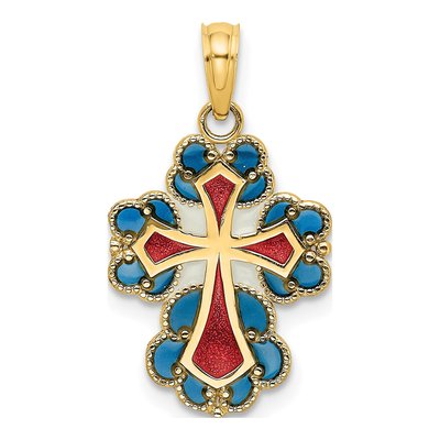 14K Yellow Gold Enameled Cross Charm