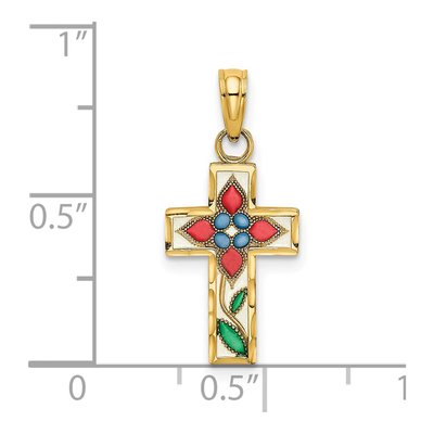 14K Yellow Gold Enameled Flower Cross Charm – view 4