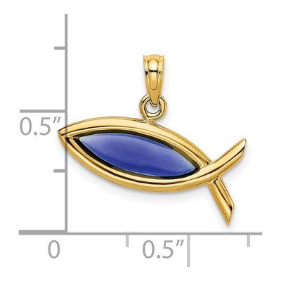 14K Yellow Gold Blue Enamel Ichthus Fish Charm – view 4
