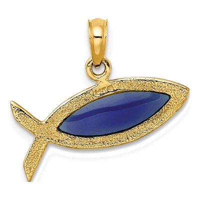 14K Yellow Gold Blue Enamel Ichthus Fish Charm – view 5