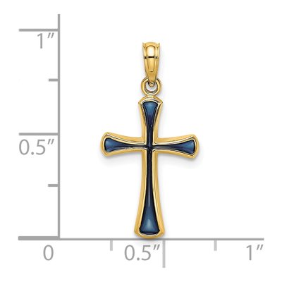 14K Yellow Gold Blue Enamel Cross Charm – view 4