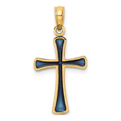 14K Yellow Gold Blue Enamel Cross Charm – view 5