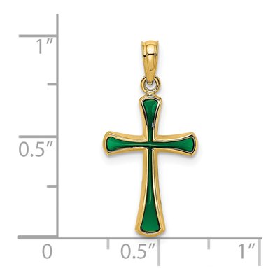 14K Yellow Gold Green Enamel Cross Charm – view 4