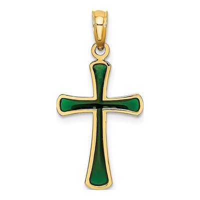 14K Yellow Gold Green Enamel Cross Charm – view 5