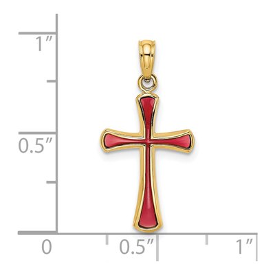14K Yellow Gold Pink Enamel Tapered Cross Charm – view 4