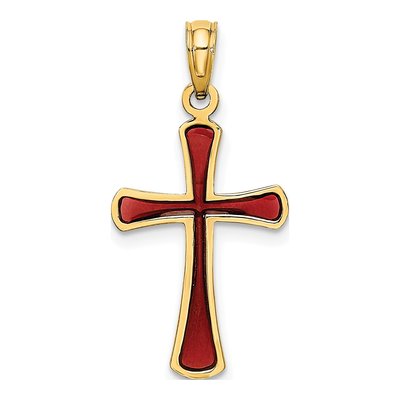 14K Yellow Gold Pink Enamel Tapered Cross Charm – view 5