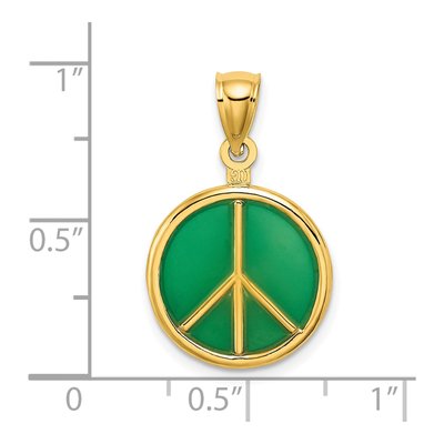 14K Yellow Gold Green Enamel Peace Sign Charm – view 4