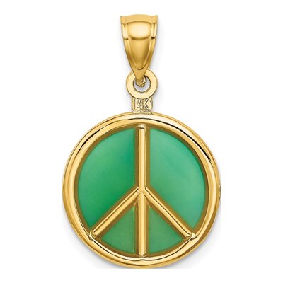 14K Yellow Gold Green Enamel Peace Sign Charm – view 5