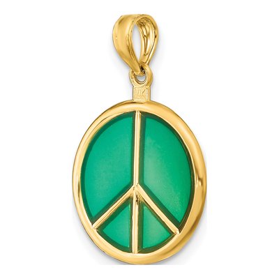 14K Yellow Gold Green Enamel Peace Sign Charm – view 6